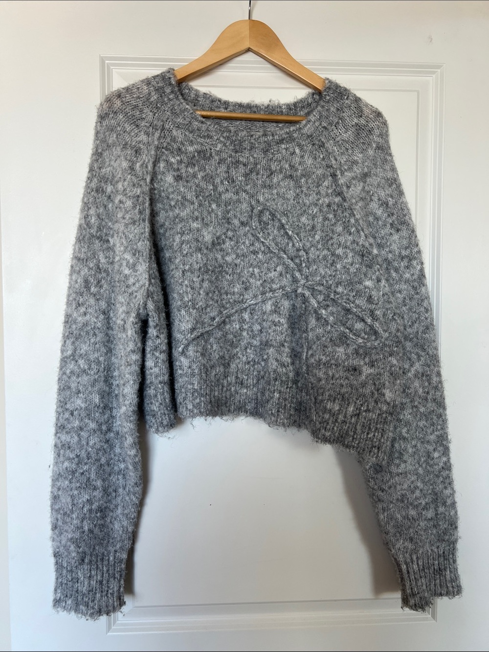 American Eagle Outfitters Heather Gray Fuzzy Crewneck Sweater